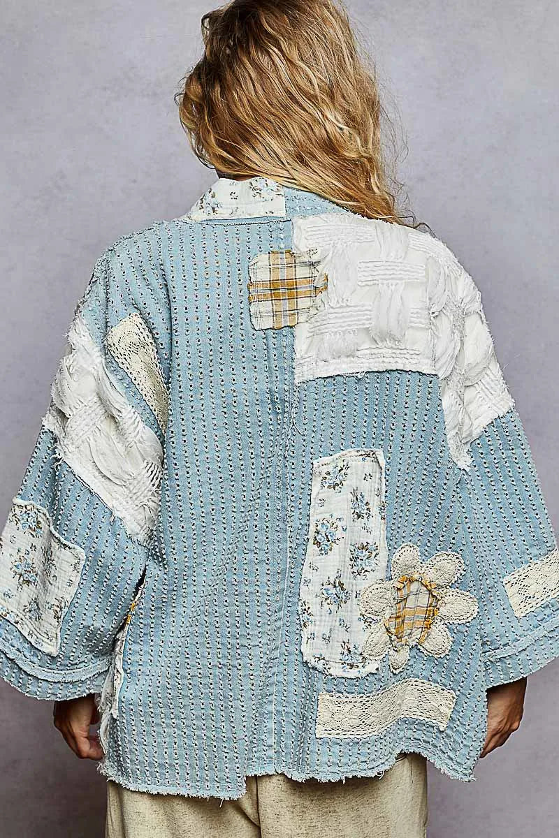 POL Floral Patches Open Front Cardigan - Fashorio