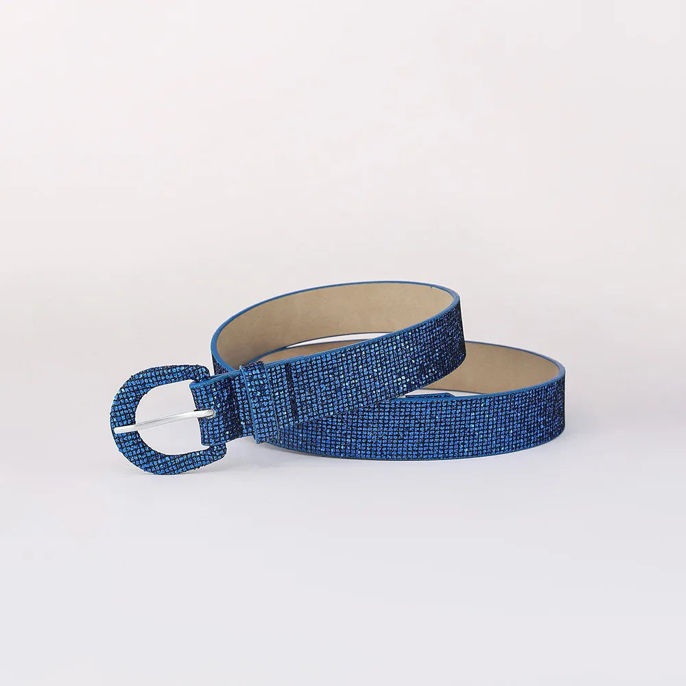 Sequin PU Leather Belt Royal Blue - Fashorio