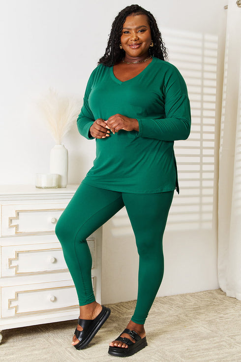 Zenana Lazy Days Full Size Long Sleeve Top and Leggings Set - Fashorio