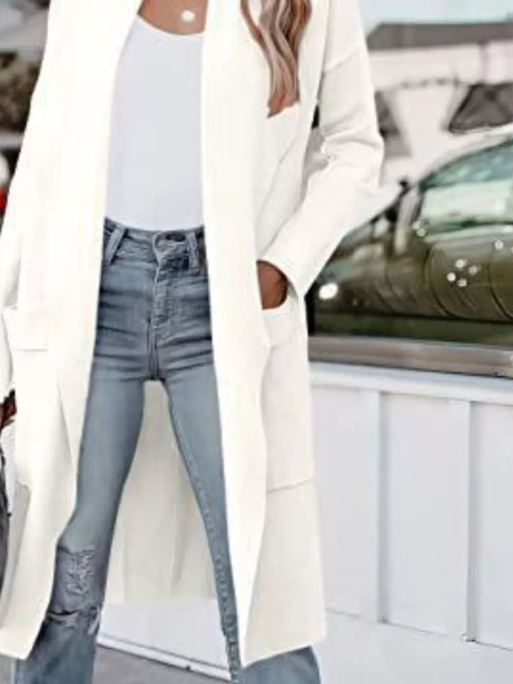Open Front Dropped Shoulder Outerwear - Fashorio