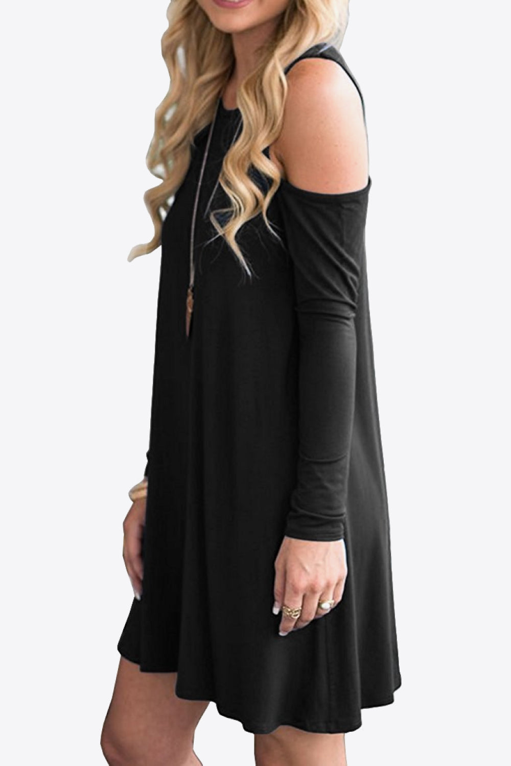 Cold-Shoulder Long Sleeve Mini Dress – Casual Round Neck Style - Fashorio