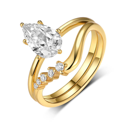 1.5 Carat Moissanite Teardrop Ring 2pcs Set - Fashorio