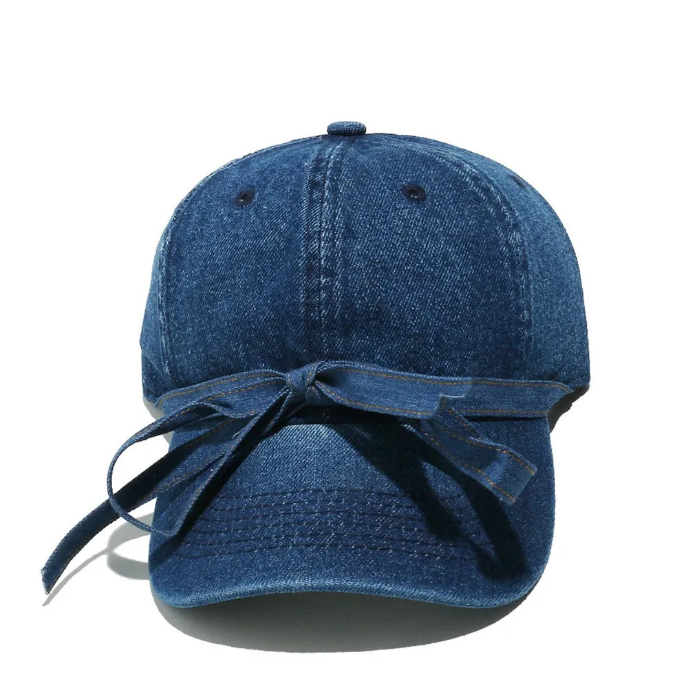 Washed Bow Denim Baseball Cap - Fashorio