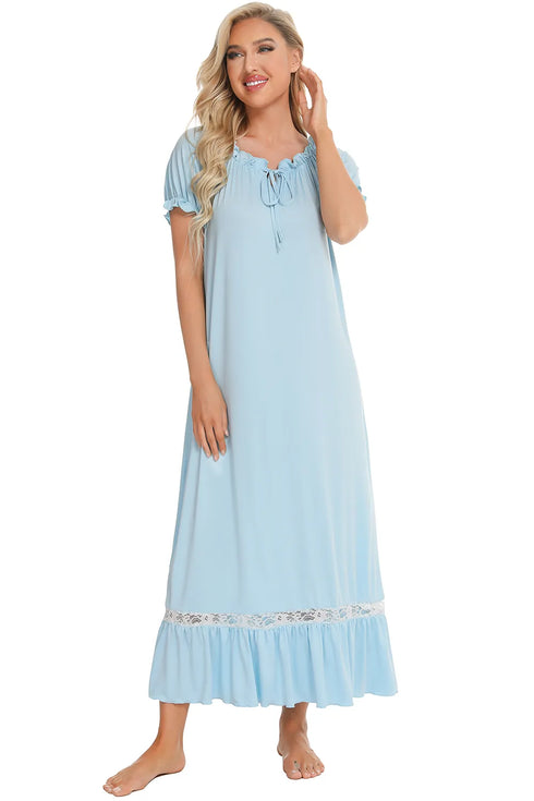 Lace Detail Short Sleeve Lounge Dress - Fashorio