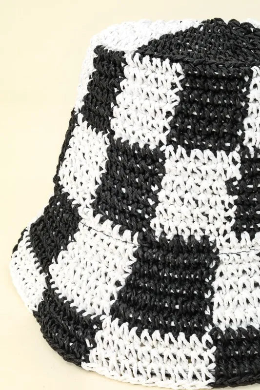 Fame Checkered Pattern Knit Bucket Hat - Fashorio