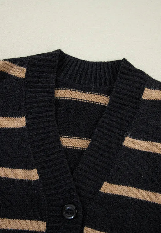 Striped Button Down Long Sleeve Cardigan - Fashorio