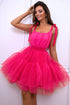 Tie-Shoulder Mesh Dress Hot Pink - Fashorio