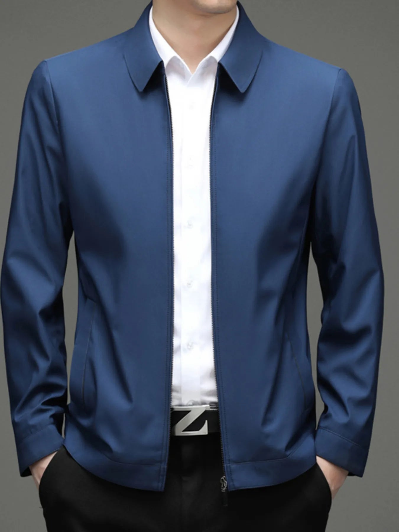 Men's Zip Up Long Sleeve Jacket Lake Blue - Fashorio