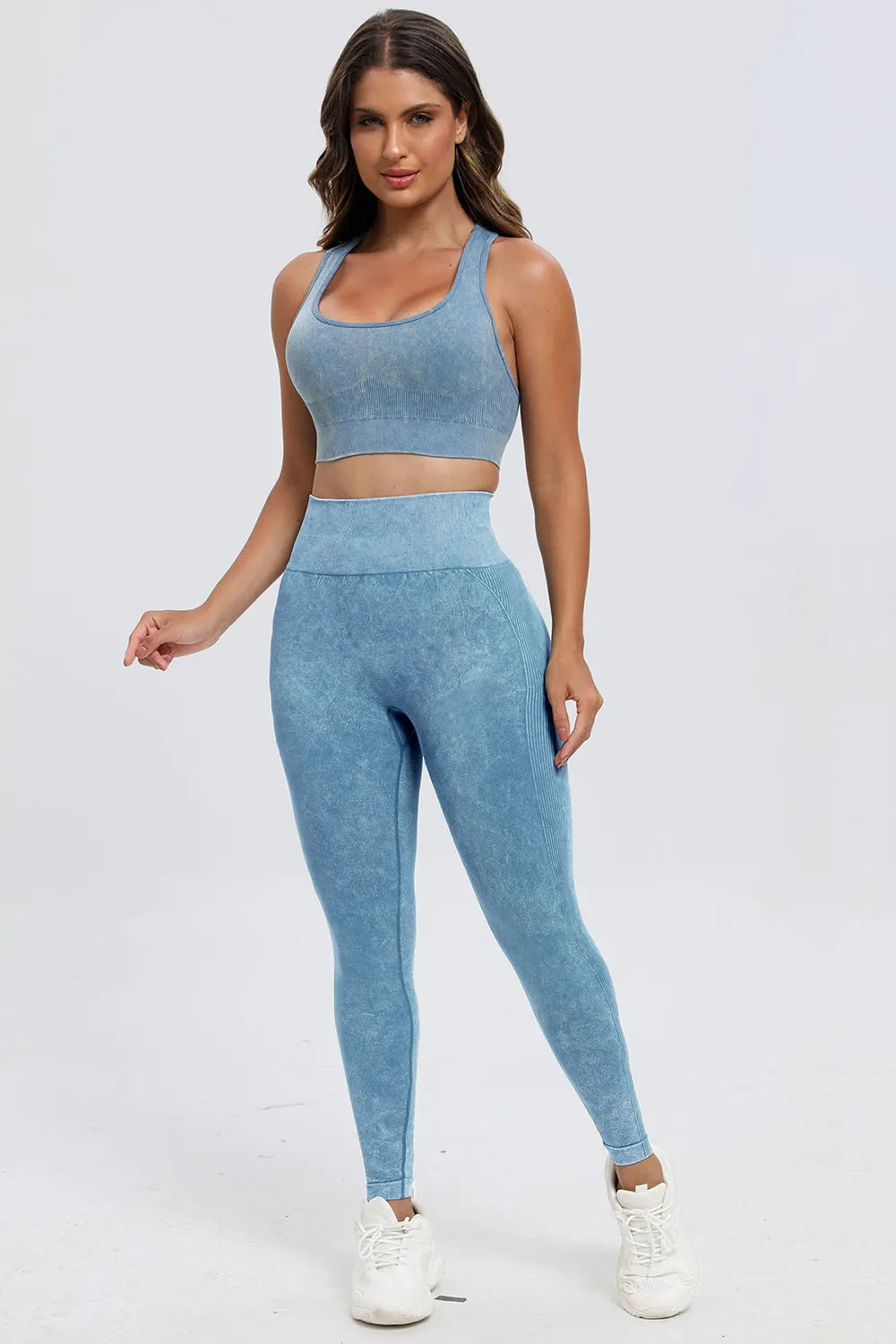 3 Piece Washed Square Neck Wide Strap Active Set - Fashorio