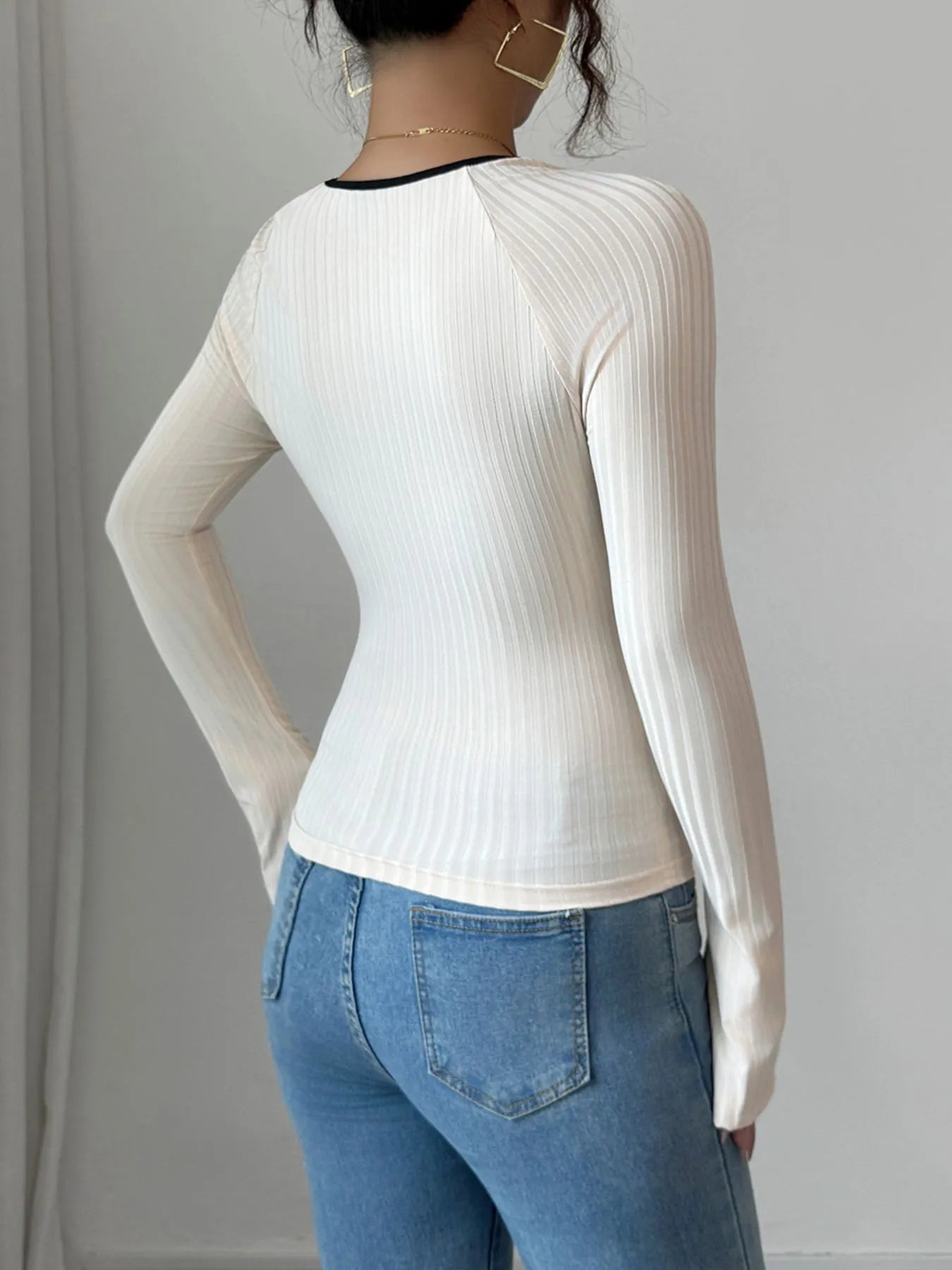 Contrast Trim Long Sleeve T-Shirt - Fashorio