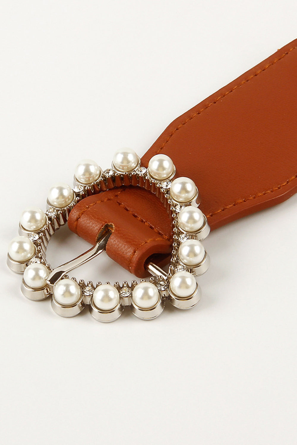 Pearl Heart Buckle Elastic Belt - Fashorio