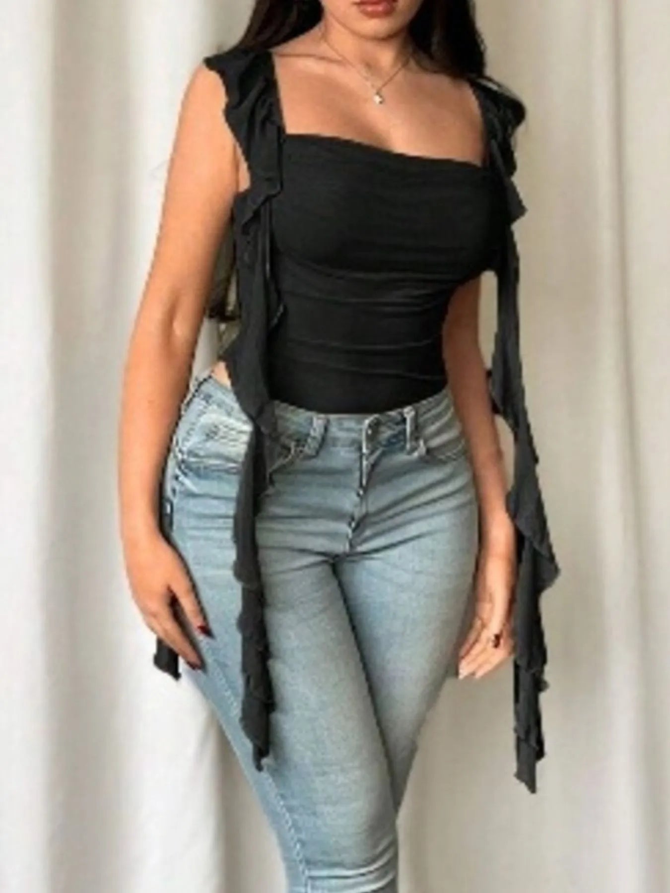 Ruffled Square Neck Bodysuit - Fashorio
