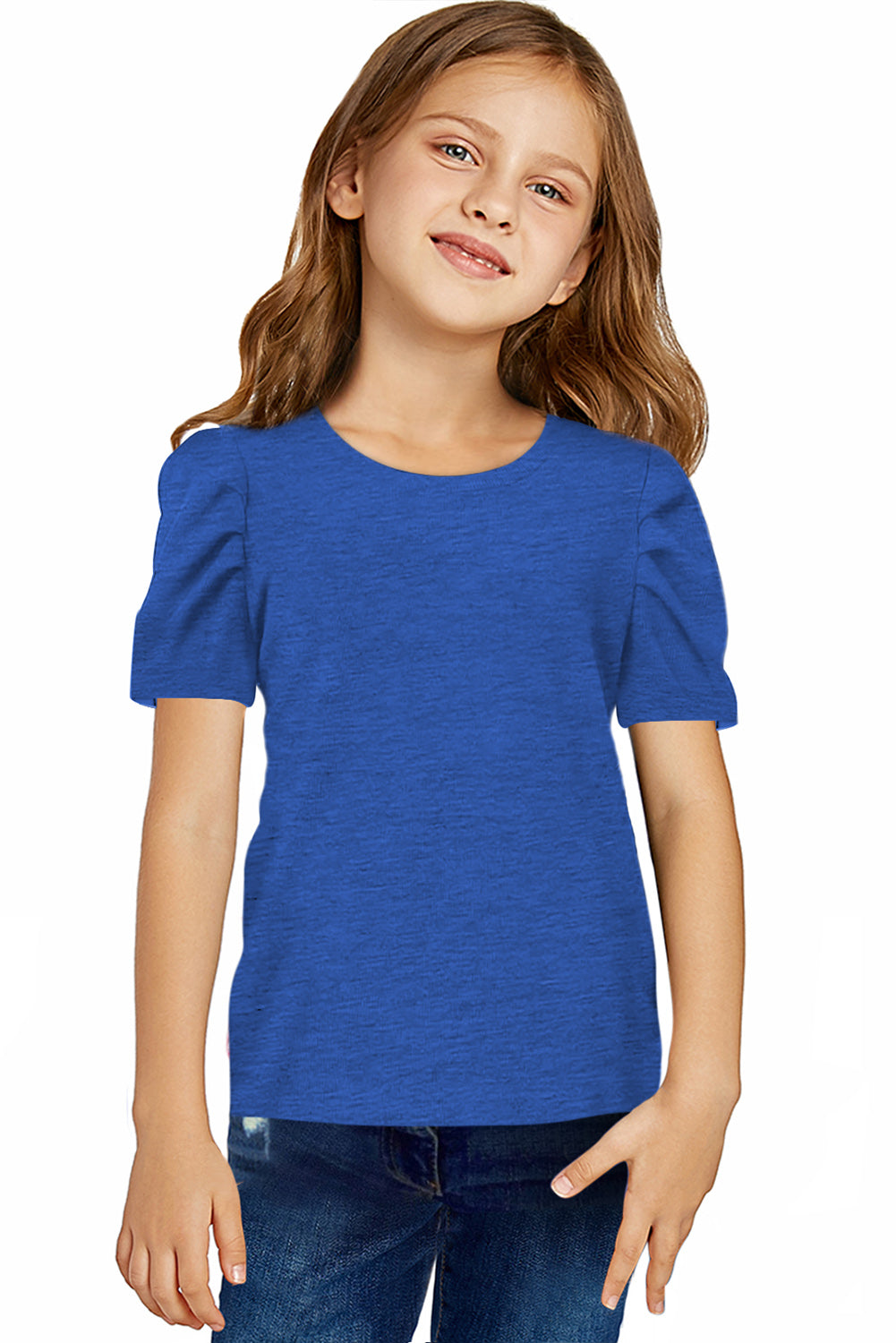 Round Neck Puff Sleeve T-Shirt - Fashorio