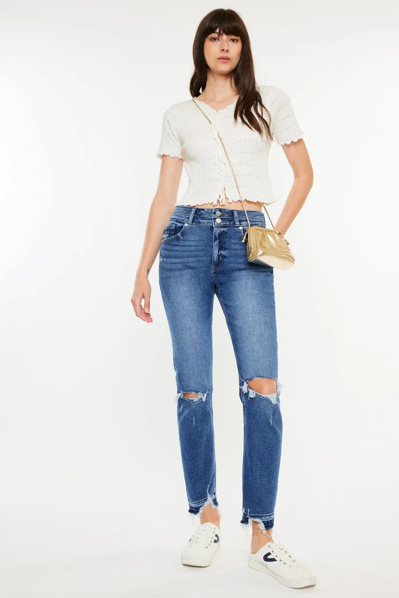 Kancan High Rise Distressed Slim Straight Jeans - Fashorio