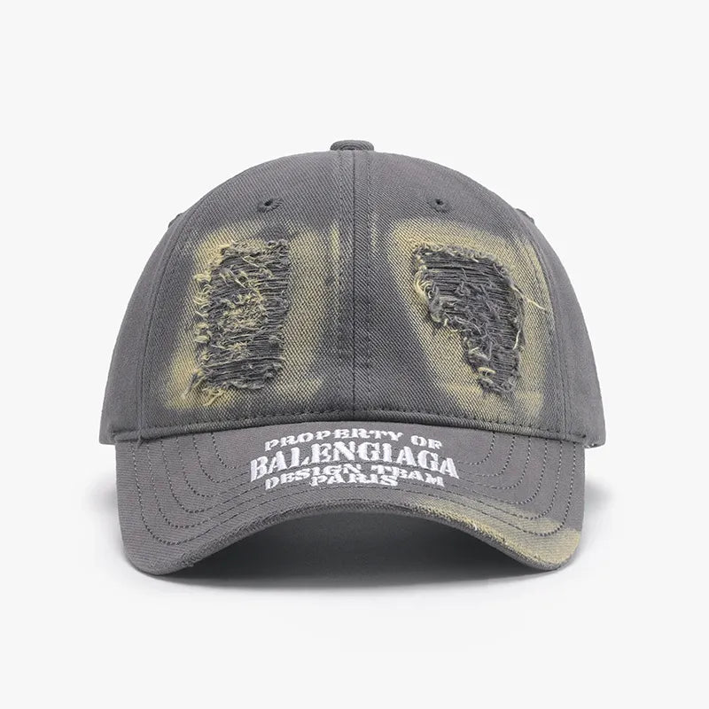 Distressed Letter Cotton Baseball Cap Gray One Size - Fashorio