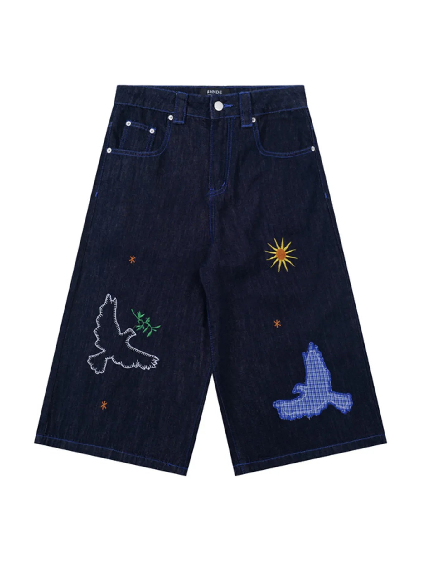 Men's Embroidered Wash Denim Shorts - Fashorio