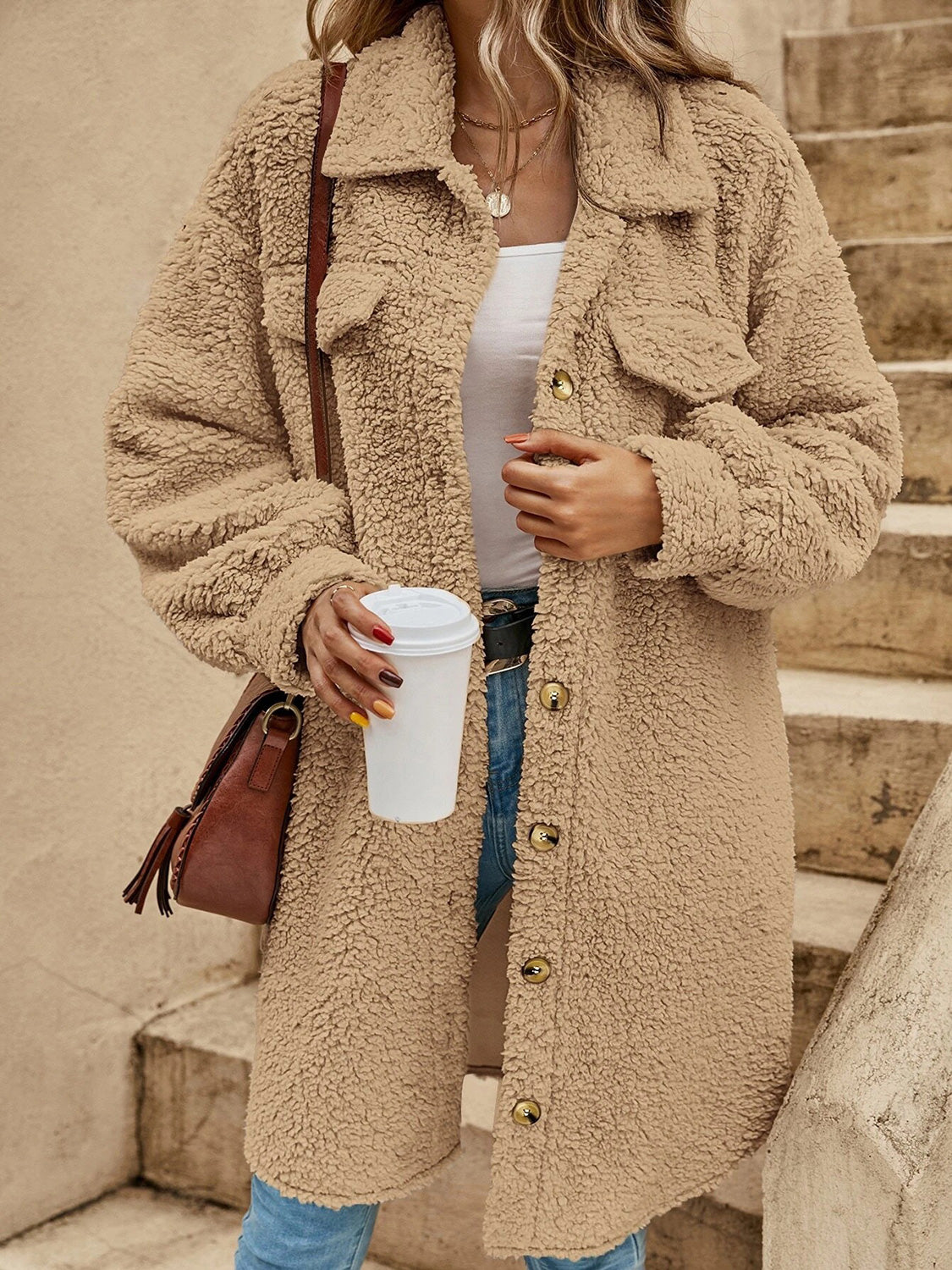 Collared Button Down Coat - Fashorio