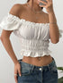 Frill Ruffled Hem Puff Sleeve Crop Blouse - Fashorio