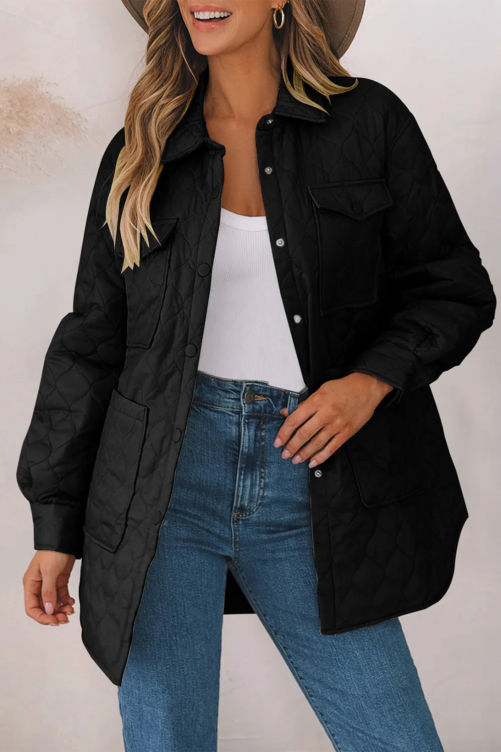 Snap Down Collared Winter Coat - Fashorio