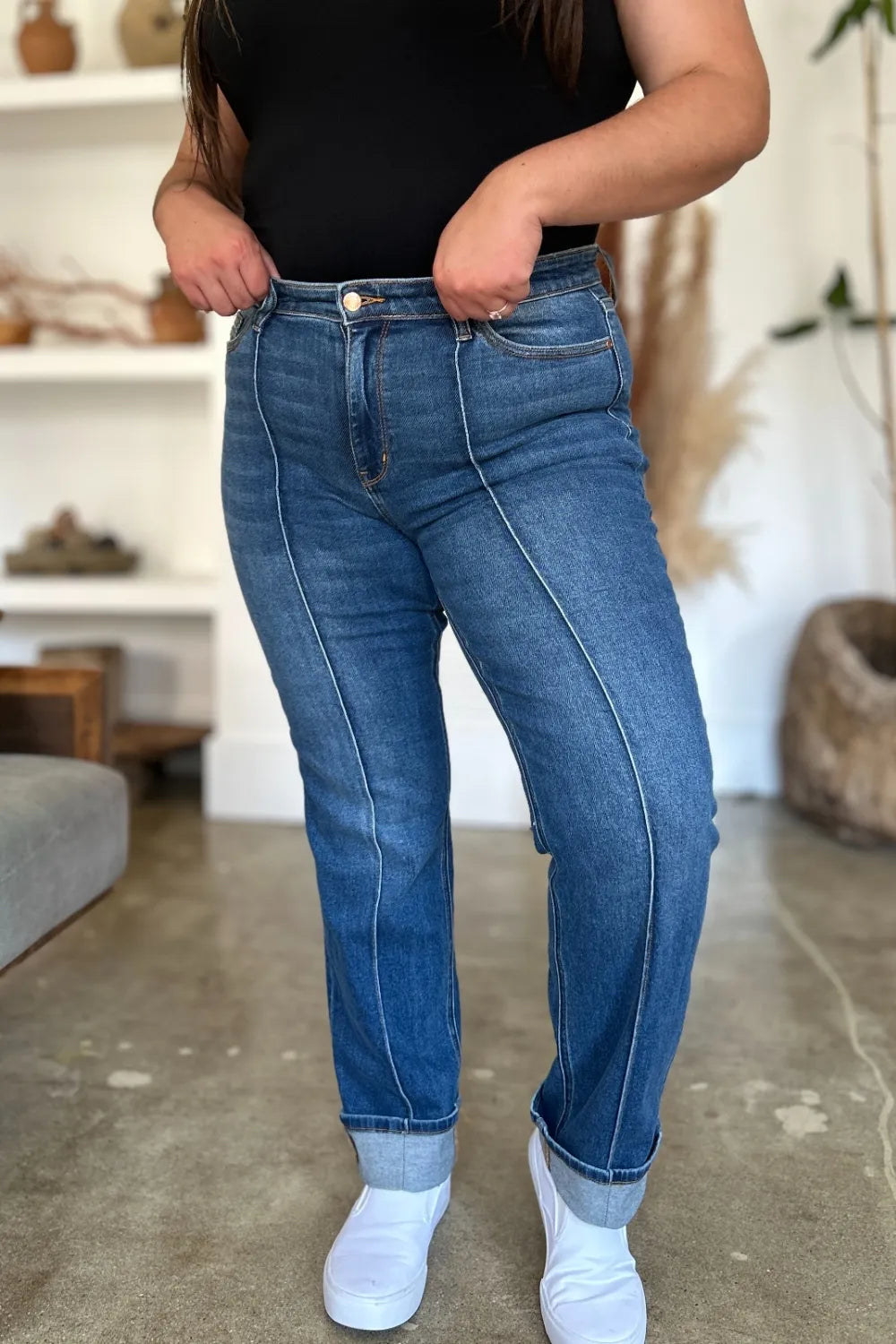 Judy Blue High Waist Front Seam Straight Jeans – Full Size Denim - Fashorio