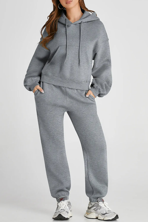 Women’s Hooded Jogger Set – Casual 2 Piece Outfit Gray - Fashorio