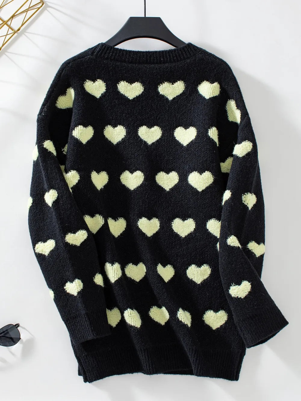 Heart V-Neck Button Up Long Sleeve Cardigan - Fashorio