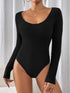 Perfee Scoop Neck Long Sleeve Bodysuit Black - Fashorio