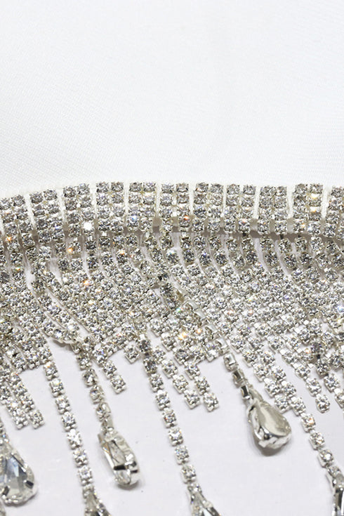 Rhinestone Tassel Hem Bodycon Dress - Fashorio