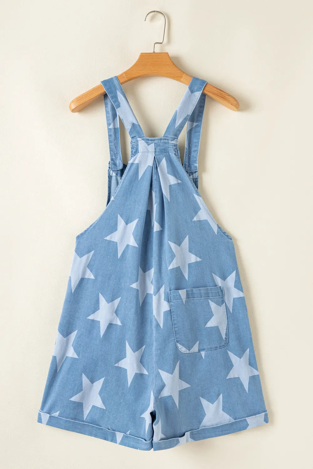 Star Print Square Neck Denim Overalls - Fashorio