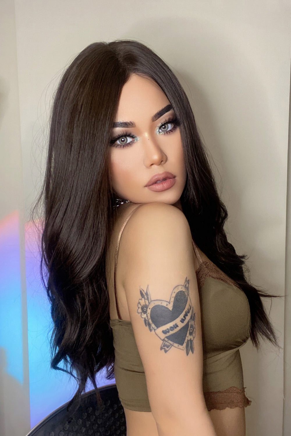 13*2" Lace Front Wigs Synthetic Long Wave 26" Heat Safe 150% Density in Brown - Fashorio