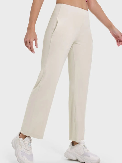 Millennia Pocketed High Waist Active Pants Beige - Fashorio