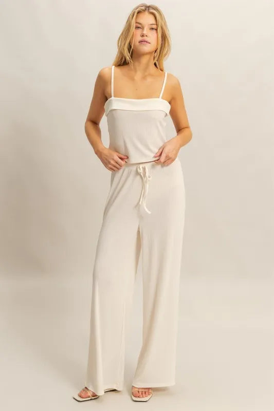 HYFVE Rib Knit Cami Top and Pants Set WHITE - Fashorio