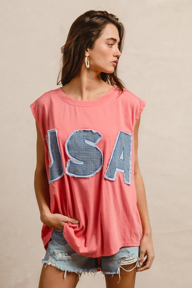 BiBi Washed Jersey With Usa Patched Raw Cut Edge Detail - Fashorio