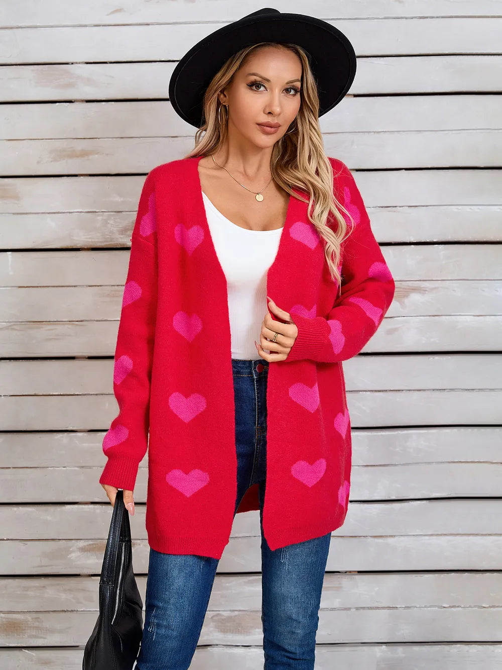 Angel Wings Heart Open Front Long Sleeve Cardigan - Fashorio