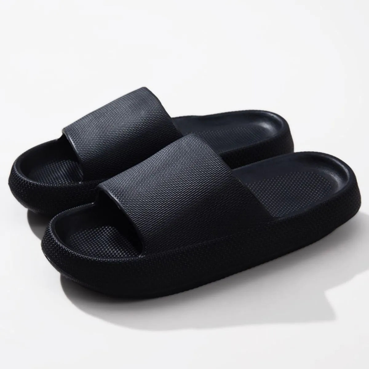 Open Toe Platform Slippers Black - Fashorio