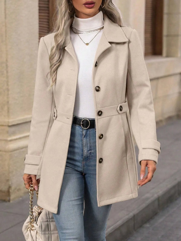 Button Up Long Sleeve Coat Apricot - Fashorio