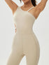 Cutout Asymmetrical Neck Active Jumpsuit Cream - Fashorio