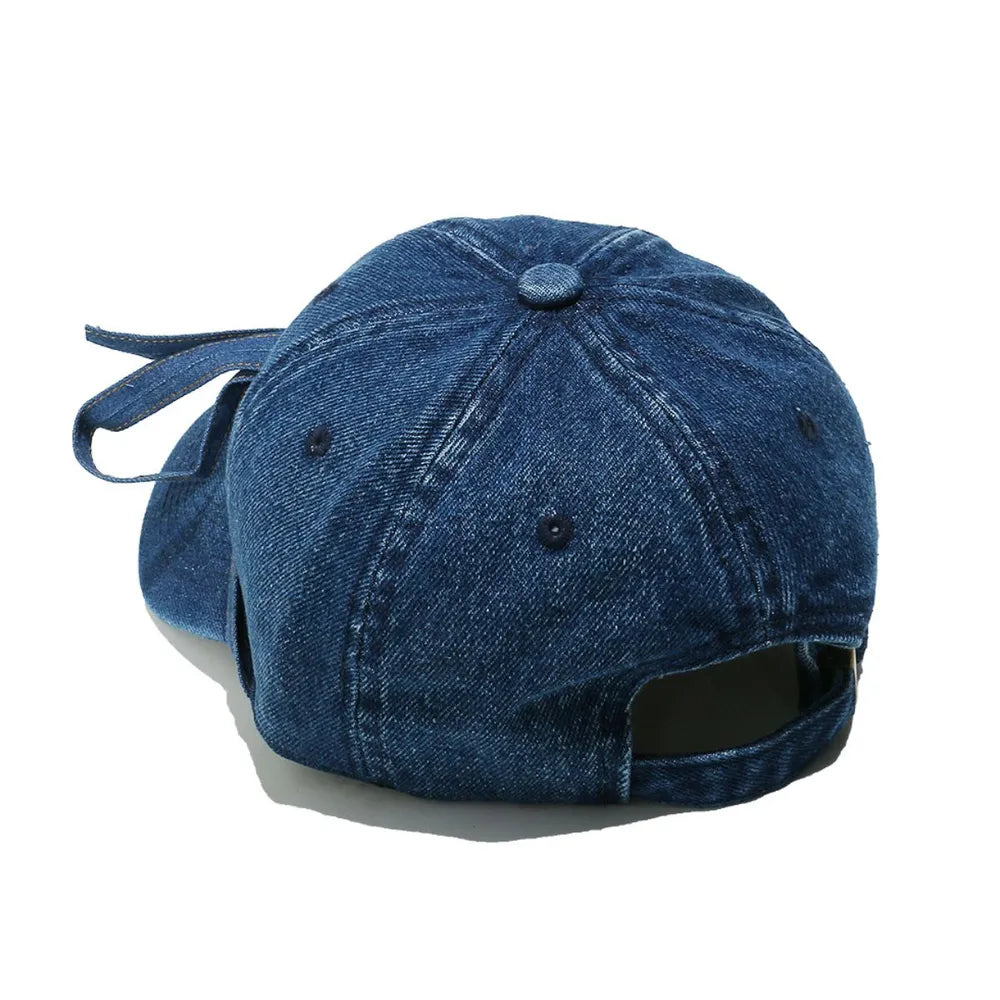 Washed Bow Denim Baseball Cap - Fashorio