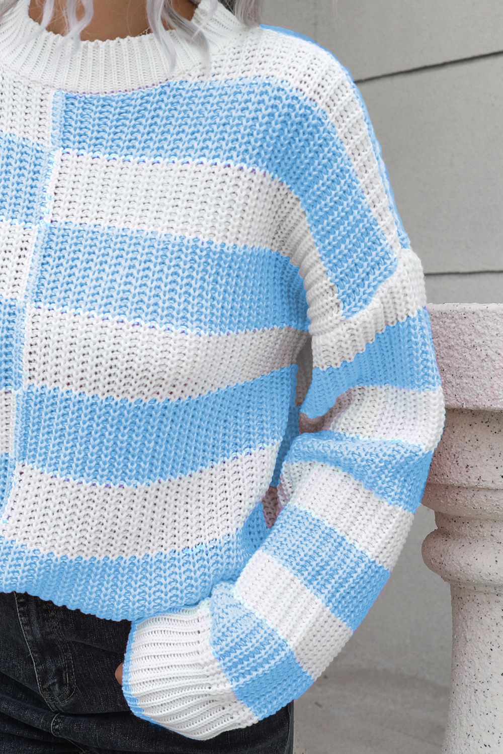 Color Block Dropped Shoulder Sweater - Fashorio