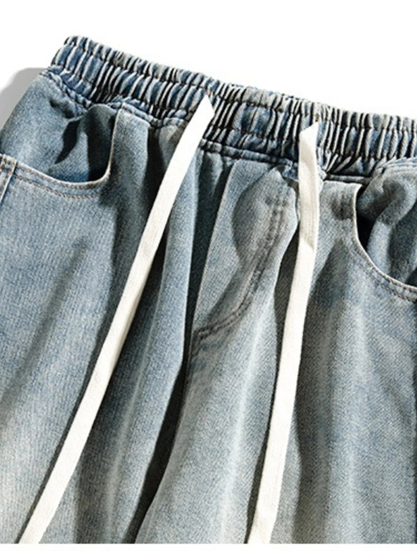 Men's Plus Size Drawstring Washed Wide Leg Jeans - Fashorio