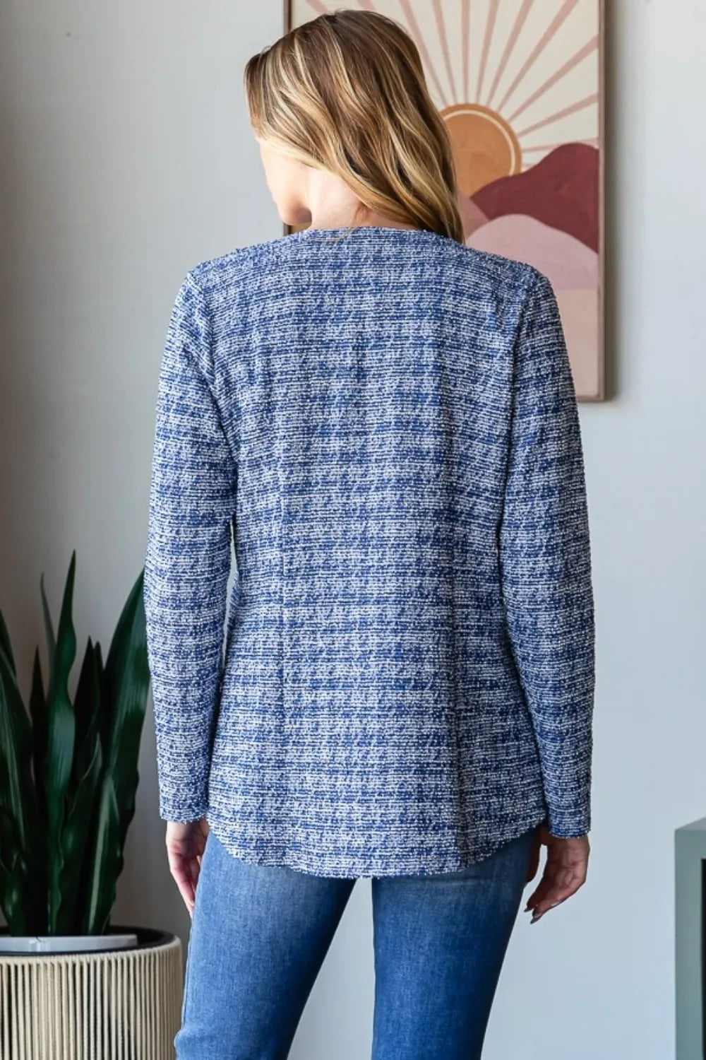Heimish Full Size Houndstooth Tweed Open Front Blazer - Fashorio