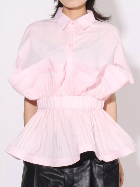 Ruffle Peplum Button-Down Shirt - Fashorio