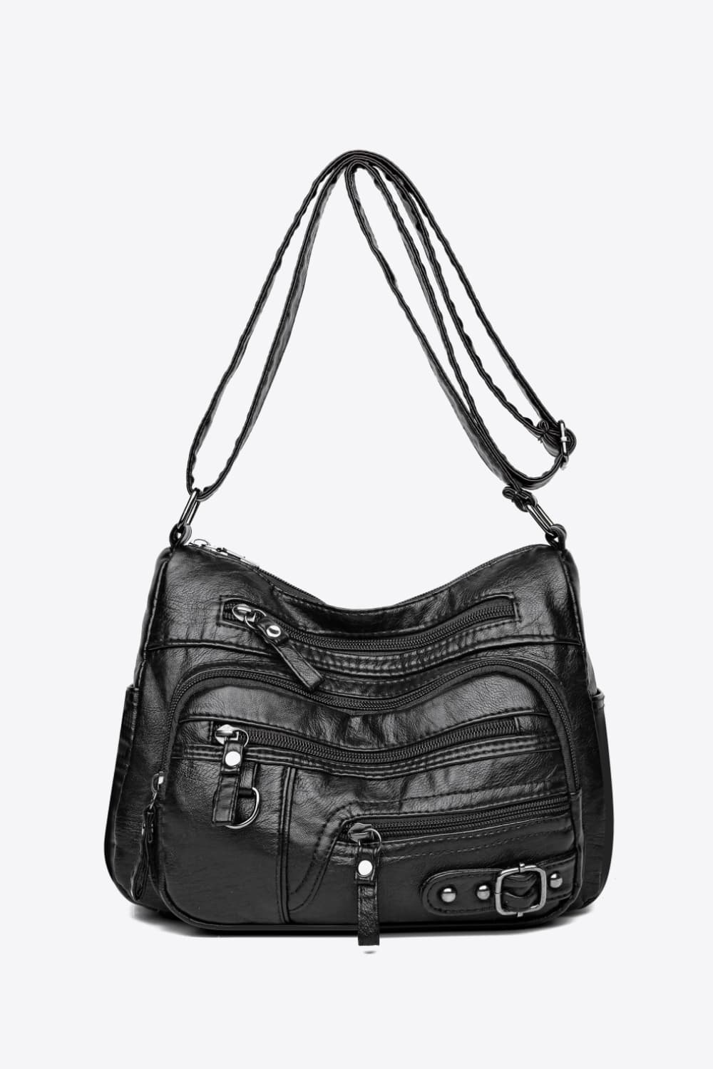 Multi-Pocket PU Leather Crossbody Bag Black One Size - Fashorio