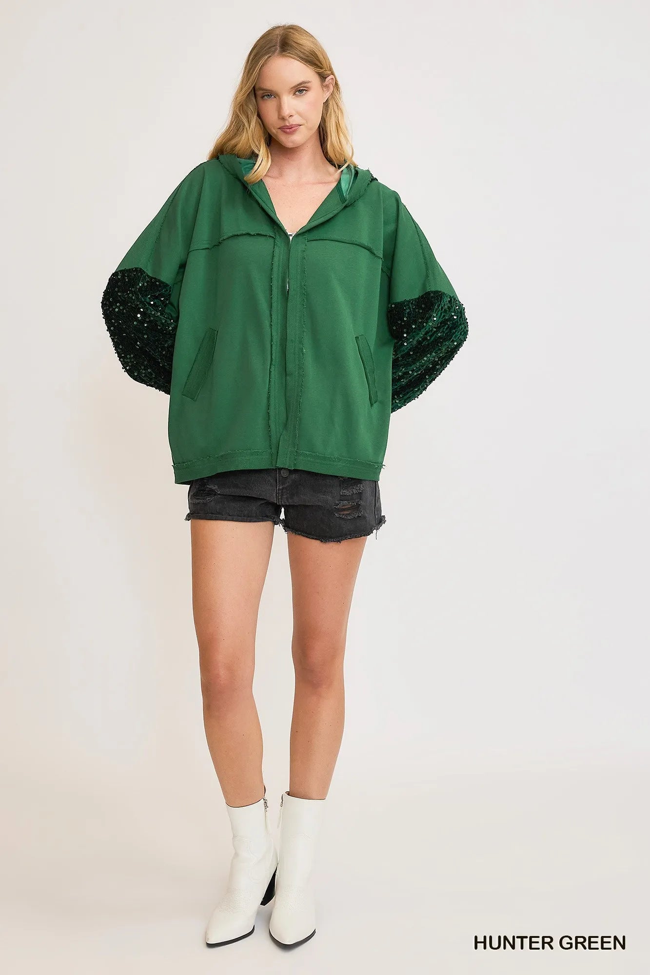 Umgee Sequined French Terry Jacket – Oversized Hoodie Style - Fashorio