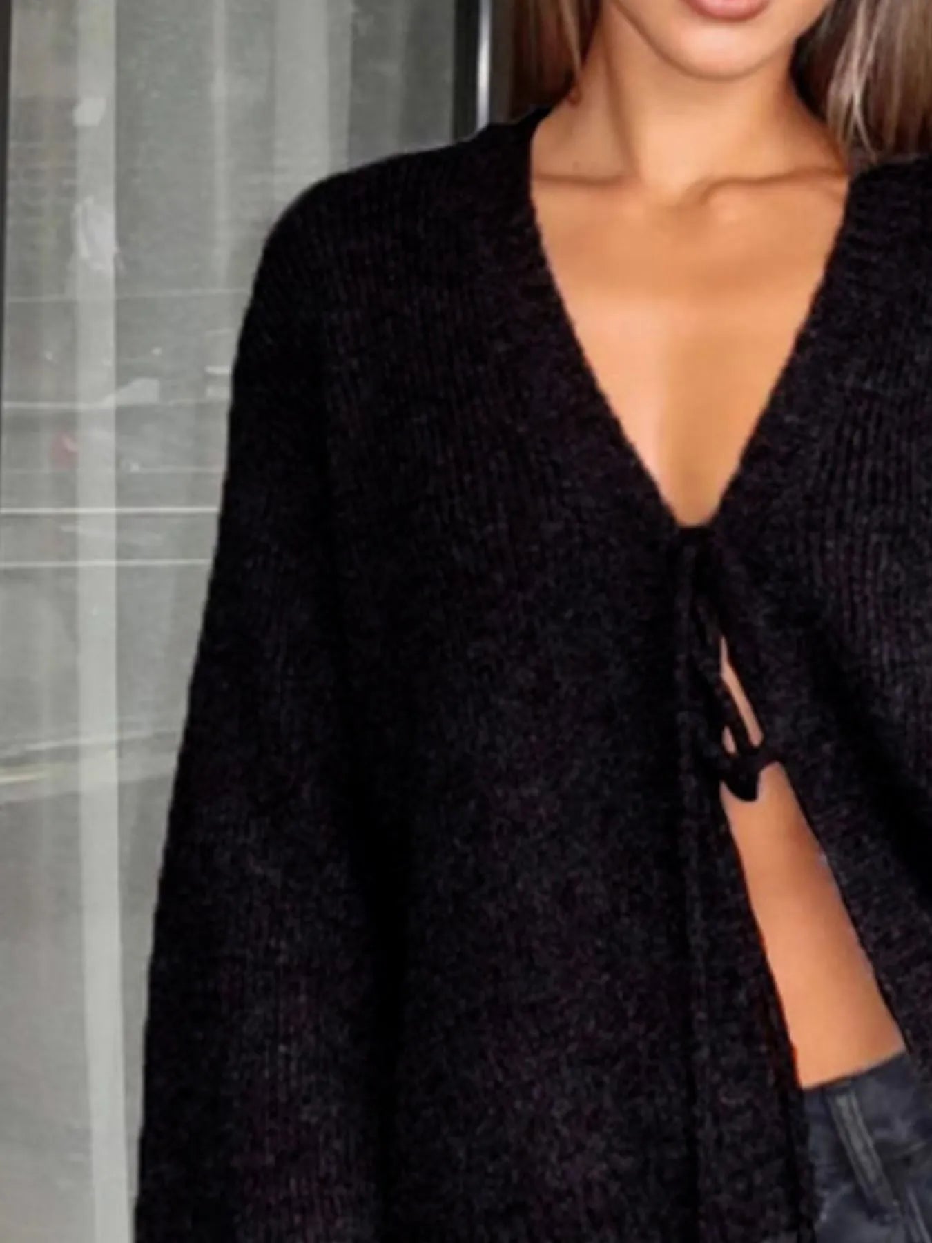 Open Front Tied Sweater Cardigan - Fashorio