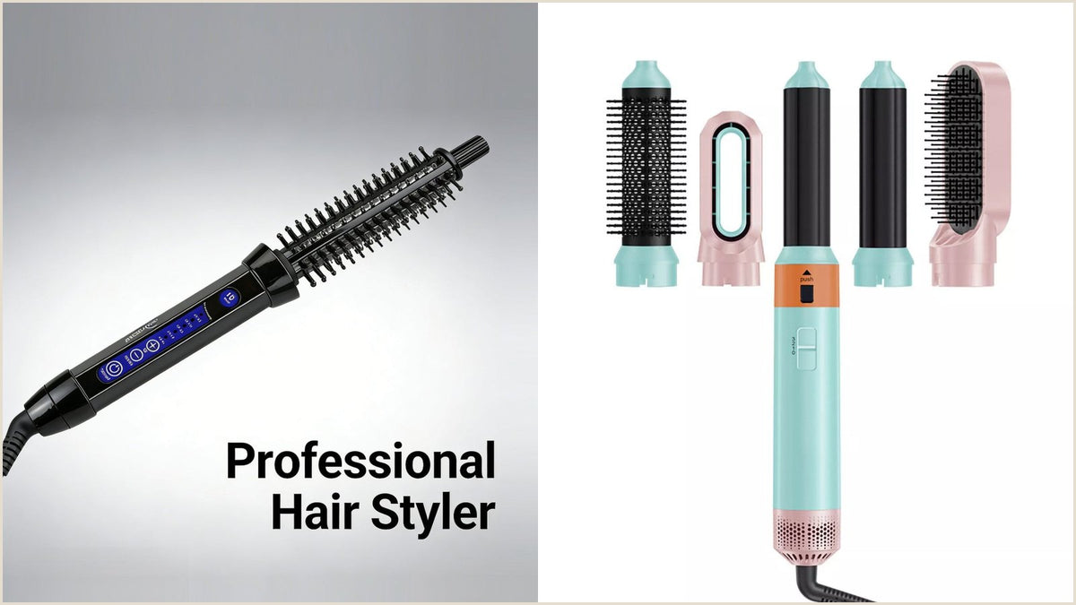 Ceramic barrel curling iron with an adjustable temperature dial, the best curling iron for fine hair, shown upright on a plain light background