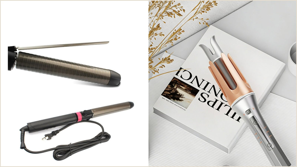 Interchangeable barrel curling iron set with five swappable barrel sizes, a versatile curling iron for thick hair