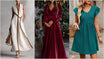Woman wearing a velvet wrap maxi dress with a surplice neckline, one of the best dresses for pear shape because the wrap waist defines the middle and the skirt skims the hips