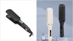 Black wide plate ceramic flat iron with LCD temperature display shown open, a wide plate flat iron for thick hair