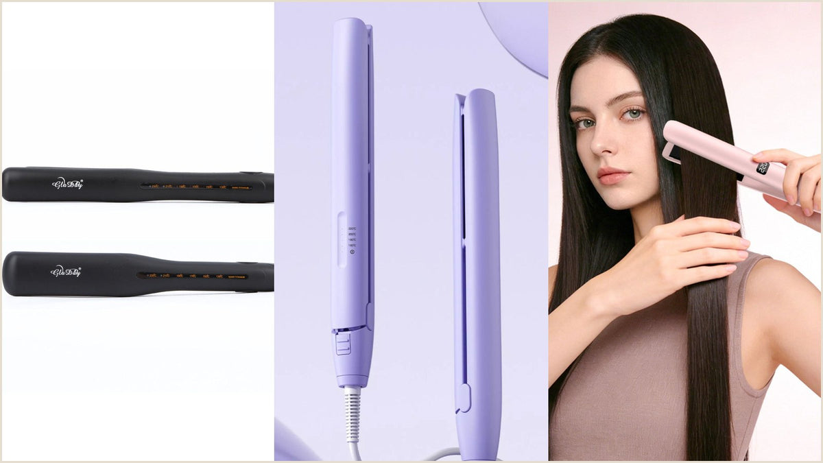 Slim ceramic flat iron with narrow plates shown open beside its temperature dial, a best hair straightener for short hair pick from the Fashorio range.